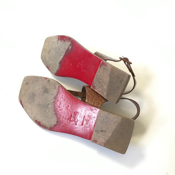 Christian Louboutin Cubongo Flat Thong Sandals Womens 38 8 Brown Leather Croc - Picture 9 of 11